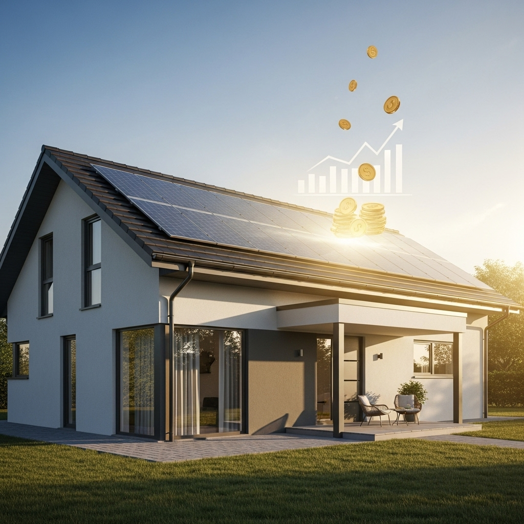 Maison moderne avec panneaux solaires sur le toit